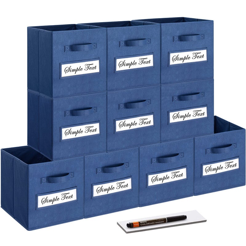 artsdi Set of 10 Foldable Cube Storage Bins with 10 Labels Window Cards & a Pen Baskets Containers for Shelves Closet Organizers Box for Home & Office Blue - Image 1