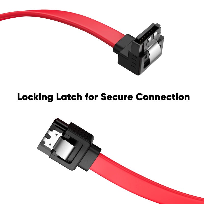 CableCreation SATA III Cable, [2-Pack] 8-Inch/0.6FT SATA III 6.0 Gbps 7pin Female to Downward Right Angle Female Data Cable with Locking Latch, Support for 2.5'' SSD,3.5''HDD Drive, Red - Image 4