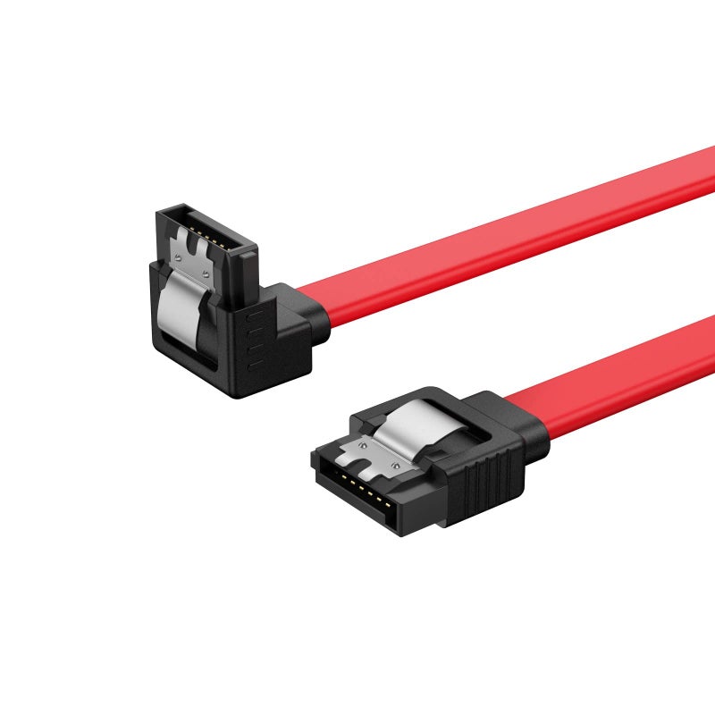 CableCreation SATA III Cable, [2-Pack] 8-Inch/0.6FT SATA III 6.0 Gbps 7pin Female to Downward Right Angle Female Data Cable with Locking Latch, Support for 2.5'' SSD,3.5''HDD Drive, Red - Image 1