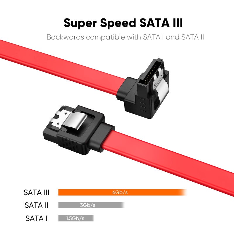 CableCreation SATA III Cable, [2-Pack] 8-Inch/0.6FT SATA III 6.0 Gbps 7pin Female to Downward Right Angle Female Data Cable with Locking Latch, Support for 2.5'' SSD,3.5''HDD Drive, Red - Image 2