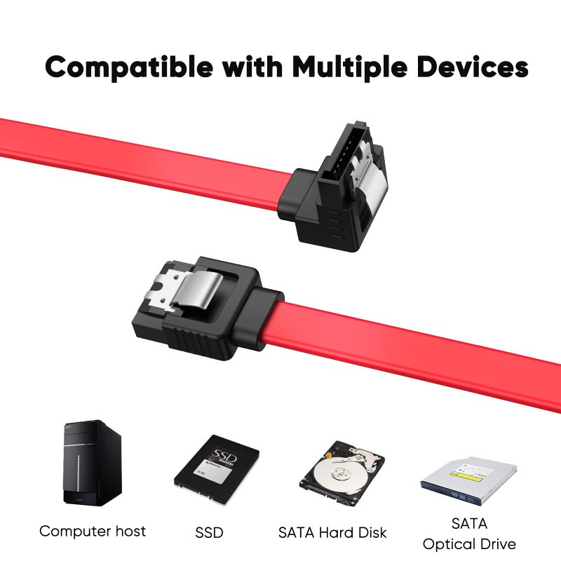 CableCreation SATA III Cable, [2-Pack] 8-Inch/0.6FT SATA III 6.0 Gbps 7pin Female to Downward Right Angle Female Data Cable with Locking Latch, Support for 2.5'' SSD,3.5''HDD Drive, Red - Image 5