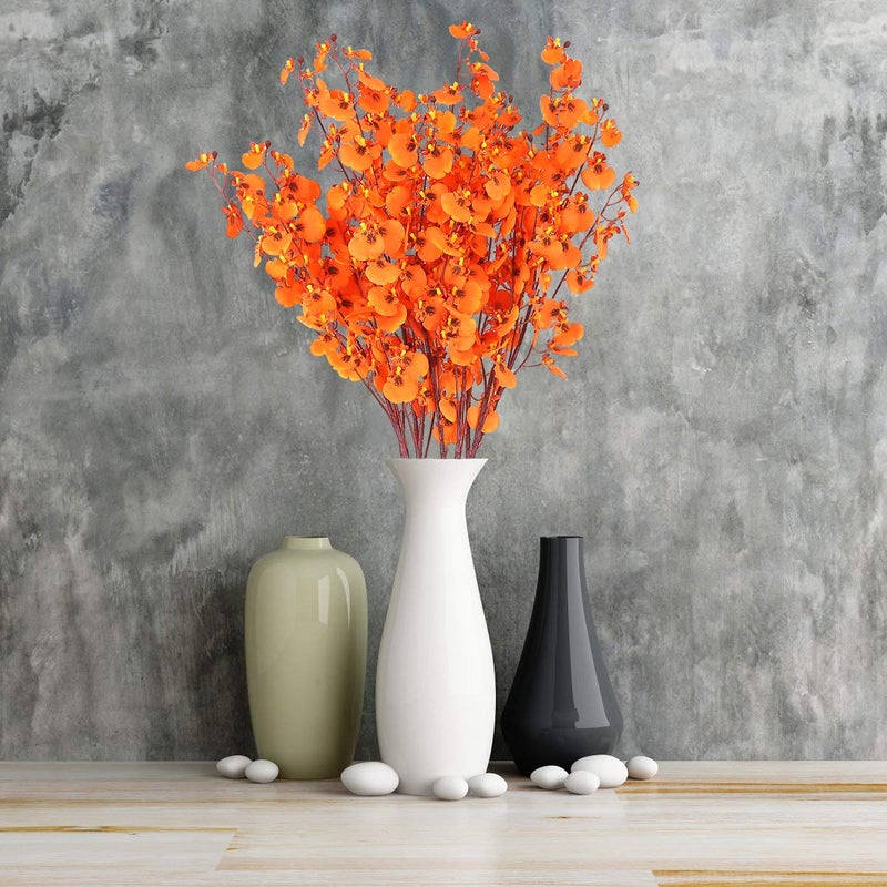HANTAJANSS Artificial Orchids Flowers Bouquet Realistic Orchids Silk Bulk, 8PCS Faux Flowers Flowers Fake Orange Orchids Long Stem for Indoor Outdoor Wedding Home Office Decoration - Image 5