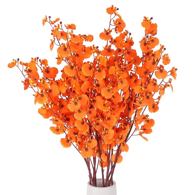 HANTAJANSS Artificial Orchids Flowers Bouquet Realistic Orchids Silk Bulk, 8PCS Faux Flowers Flowers Fake Orange Orchids Long Stem for Indoor Outdoor Wedding Home Office Decoration - Image 1