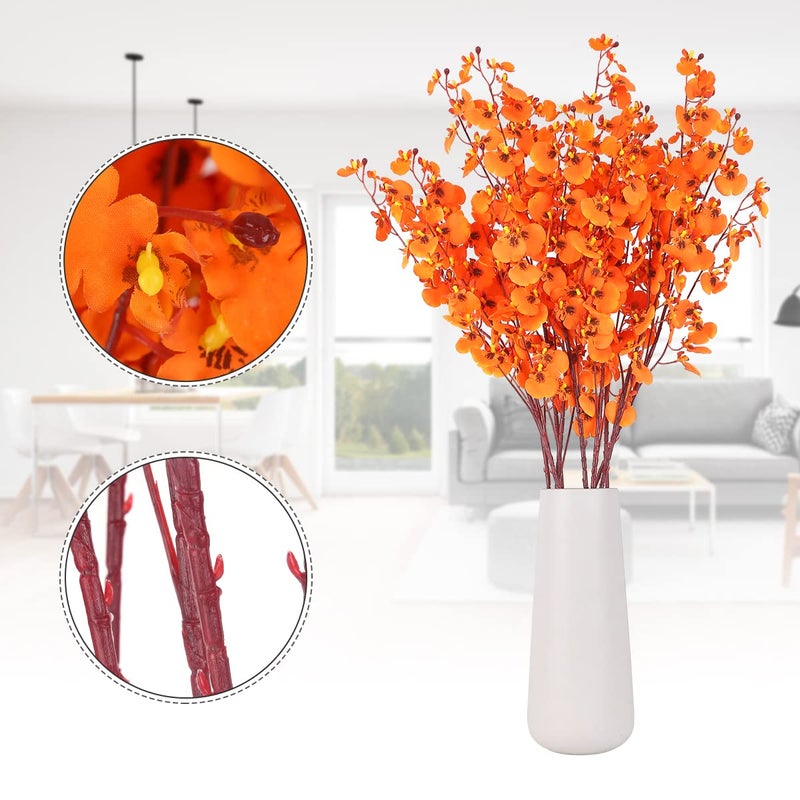 HANTAJANSS Artificial Orchids Flowers Bouquet Realistic Orchids Silk Bulk, 8PCS Faux Flowers Flowers Fake Orange Orchids Long Stem for Indoor Outdoor Wedding Home Office Decoration - Image 2