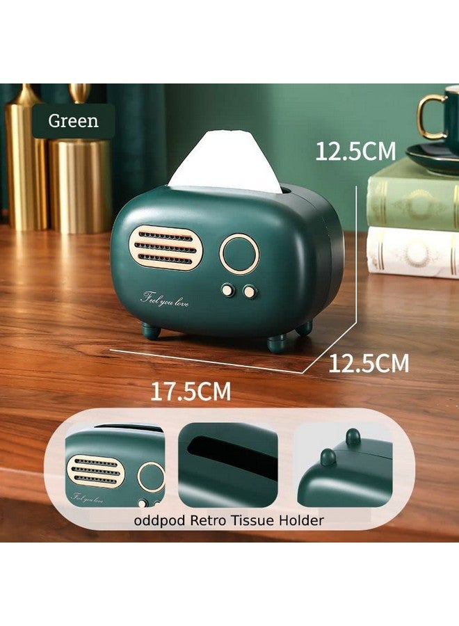 oddpod™ Vintage Retro Small Tissue Box Holder & Paper Towel Dispenser for Office, Living Room, Bedroom, Night Stand & Desk - Pine Green - Image 3