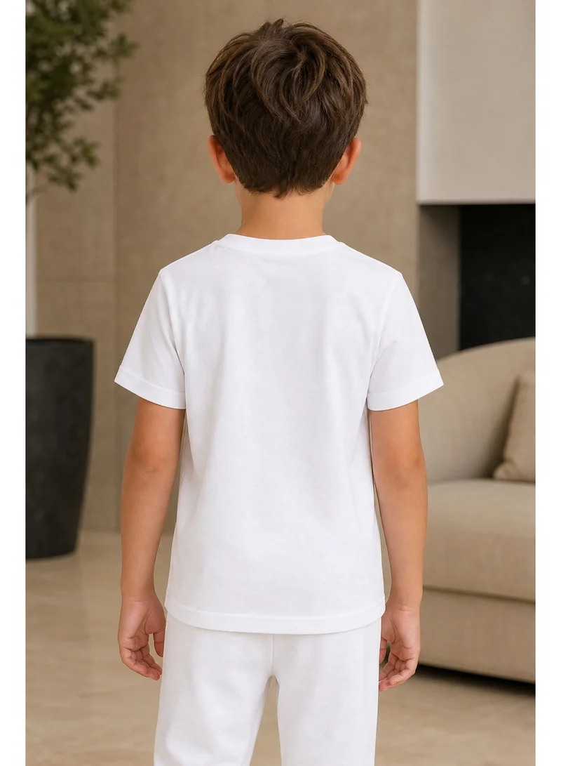 Trucare The Smurfs Triple Character Graphic T-Shirt for Boys | Rainbow Logo Print Casual Crew Neck Tee