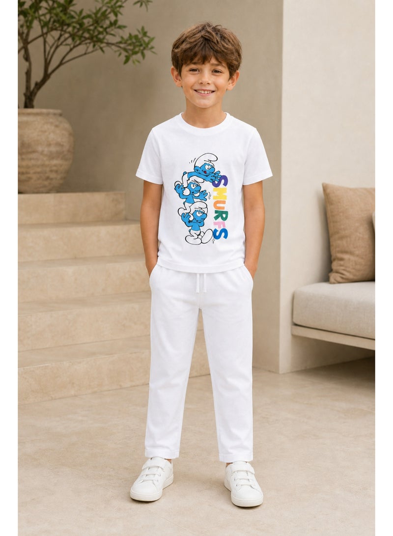 Trucare The Smurfs Triple Character Graphic T-Shirt for Boys | Rainbow Logo Print Casual Crew Neck Tee - Image 3