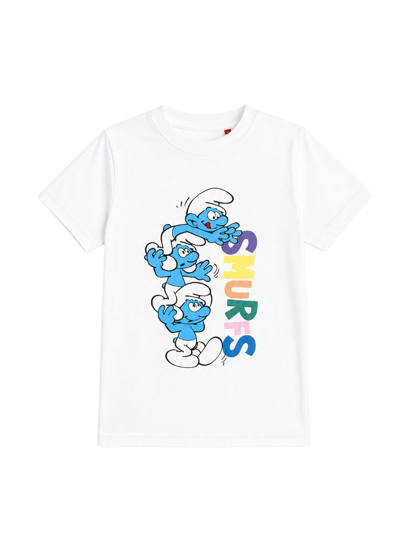 Trucare The Smurfs Triple Character Graphic T-Shirt for Boys | Rainbow Logo Print Casual Crew Neck Tee - Image 5