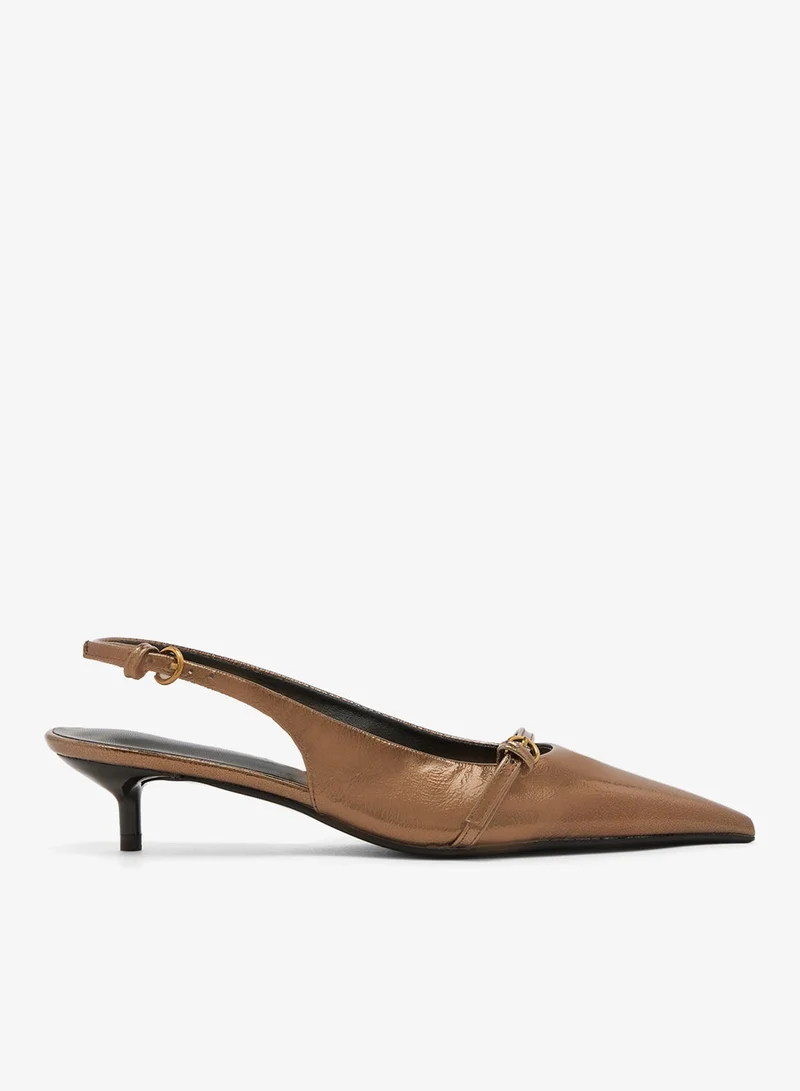 Ella  Kitten Heel Sling Back Metallic Buckle Detail Heels for Women | Best Price UAE