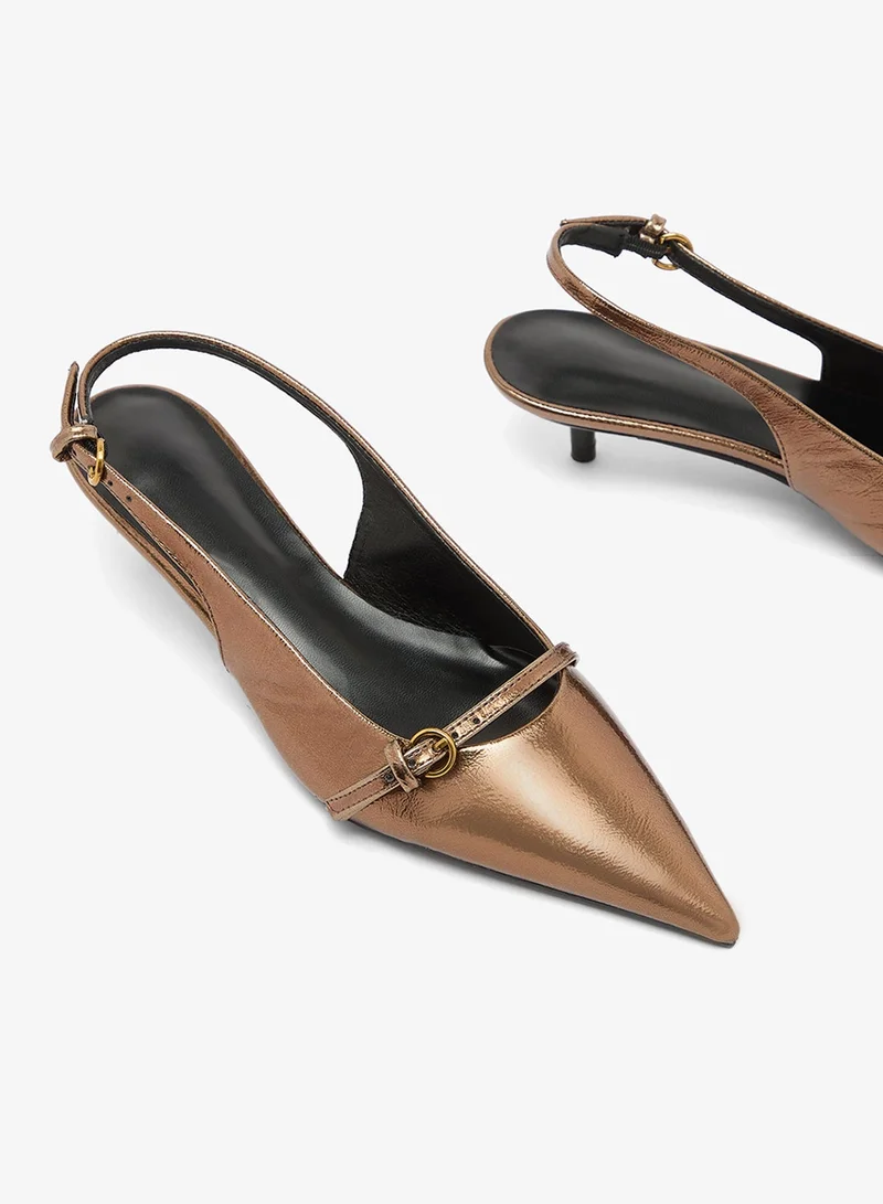 Ella  Kitten Heel Sling Back Metallic Buckle Detail Heels for Women | Best Price UAE