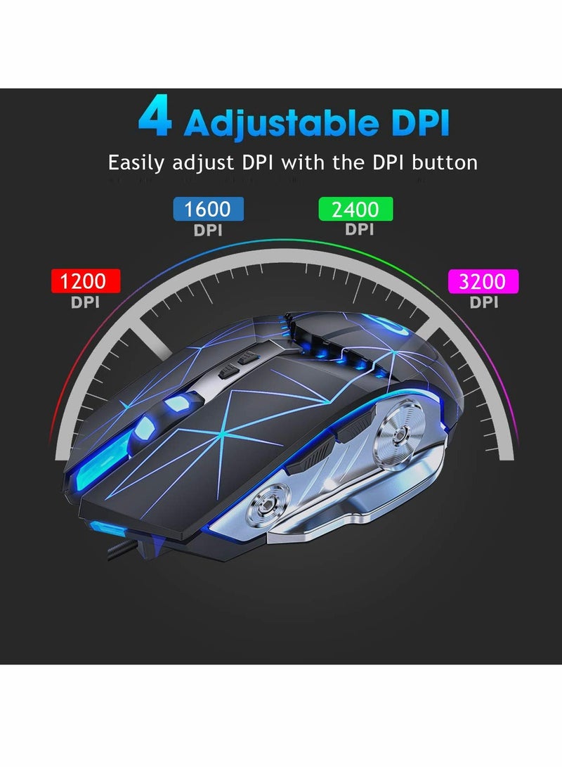 Gaming Mouse USB Wired RGB Backlit Silent Click Gamer Mouse with 4 Adjustable DPI Up to 3200, Comfortable Grip Ergonomic Optical Gaming Mice for Laptop PC Gamer Computer - Image 2