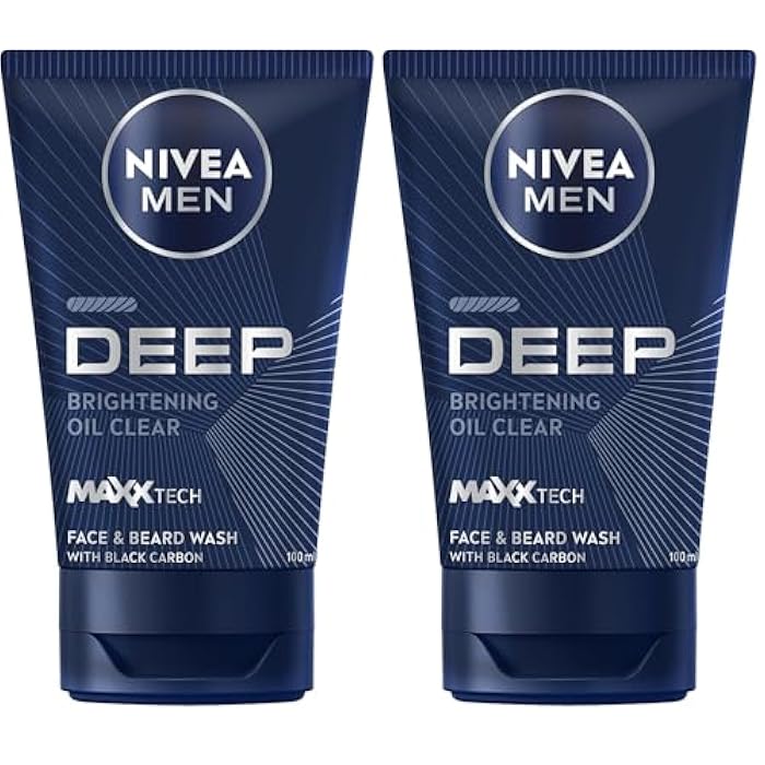 NIVEA MEN Face & Beard Wash Cleanser, DEEP Active Charcoal, 100ml (Pack of 2) - Image 1