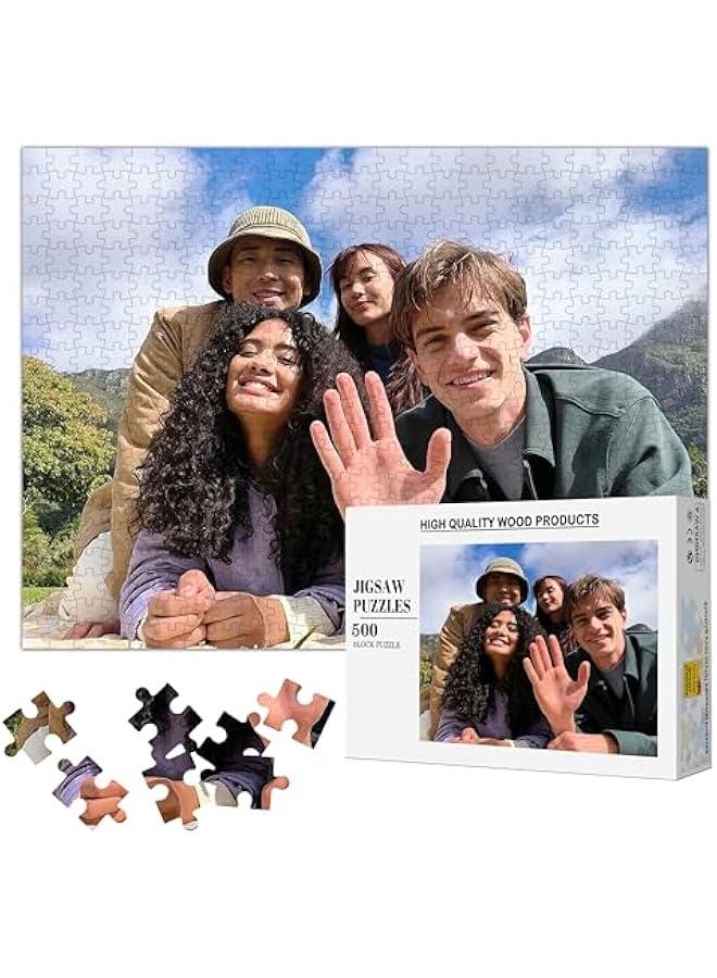 احجية مخصصة من الصور 35/120/200/300/500/1000 قطعة، احجية خشبية مخصصة كهدية للعائلة والزفاف واعياد الميلاد والحيوانات الاليفة (مع صندوق) (500 افقي) - Image 1