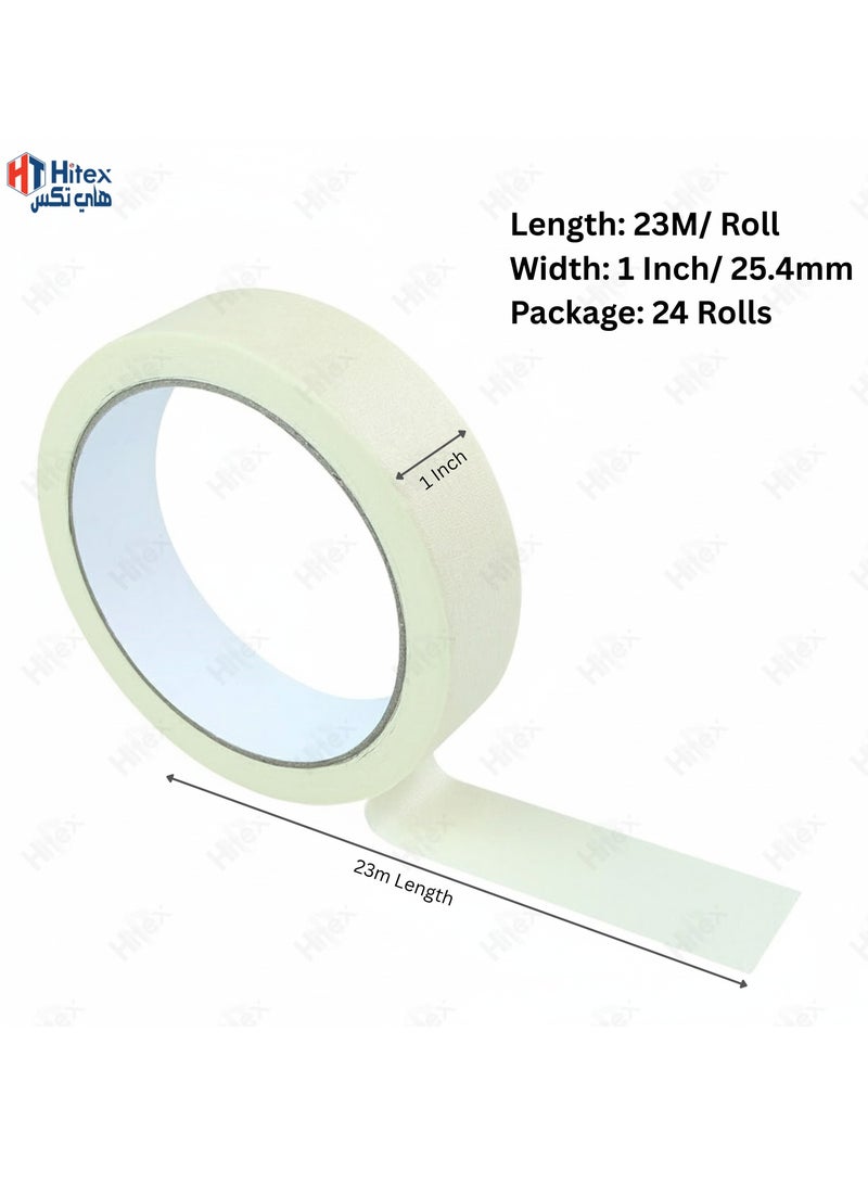 Hitex 1 Inch Masking Tape Easy Tear | 24 Pcs – Multi Surface Painter’s Tape for Carpentry, Labelling & Painting | Clean Peel, No Residue, Strong Adhesion for Wood, Wall, Glass & Metal - Image 2