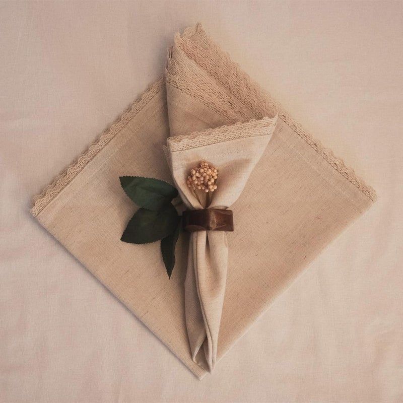 FINGERCRAFT Dinner Cloth Napkin Cotton Linen 12 Pack Vintage Rustic Premium Quality Mitered Corners Napkin Cloth with Elegant Lace for Everyday Use, Pre Shrunk and Good Absorbency 20x20 in Ivory - Image 3