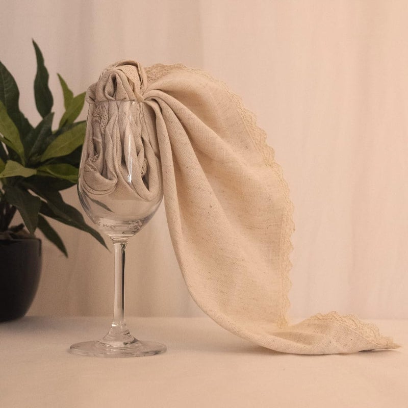 FINGERCRAFT Dinner Cloth Napkin Cotton Linen 12 Pack Vintage Rustic Premium Quality Mitered Corners Napkin Cloth with Elegant Lace for Everyday Use, Pre Shrunk and Good Absorbency 20x20 in Ivory - Image 4