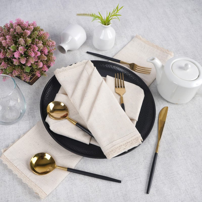 FINGERCRAFT Dinner Cloth Napkin Cotton Linen 12 Pack Vintage Rustic Premium Quality Mitered Corners Napkin Cloth with Elegant Lace for Everyday Use, Pre Shrunk and Good Absorbency 20x20 in Ivory - Image 2