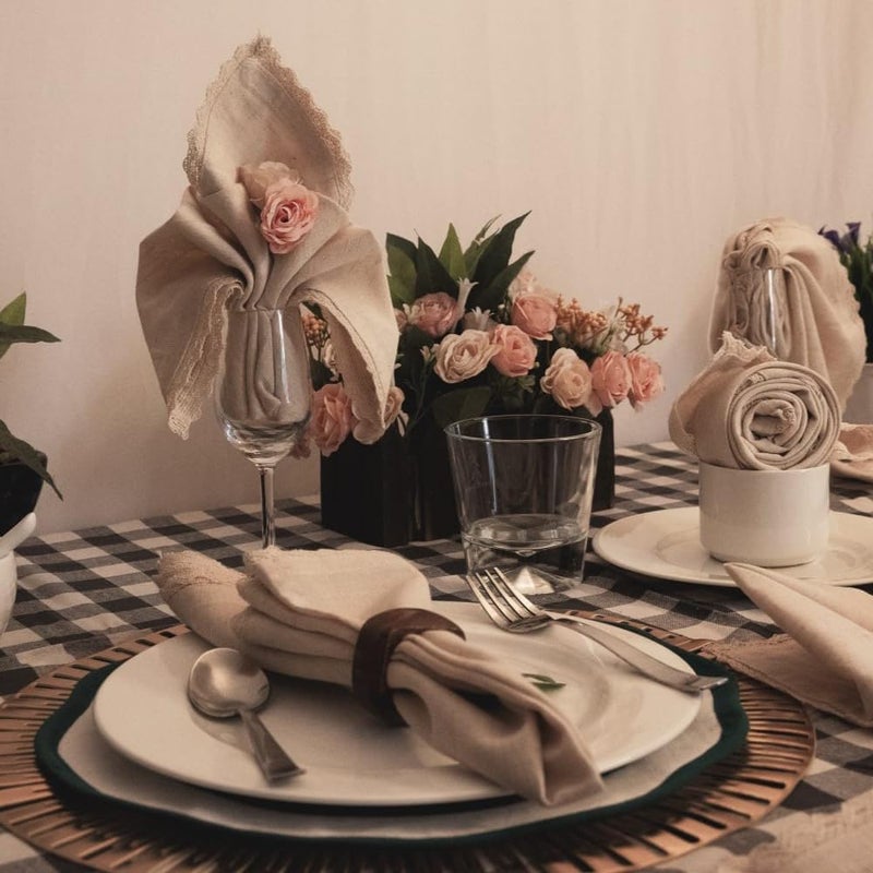 FINGERCRAFT Dinner Cloth Napkin Cotton Linen 12 Pack Vintage Rustic Premium Quality Mitered Corners Napkin Cloth with Elegant Lace for Everyday Use, Pre Shrunk and Good Absorbency 20x20 in Ivory - Image 5
