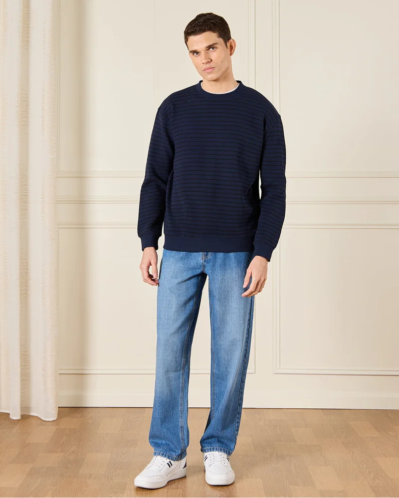 REDTAG Men Navy Striped Lounge T-Shirt