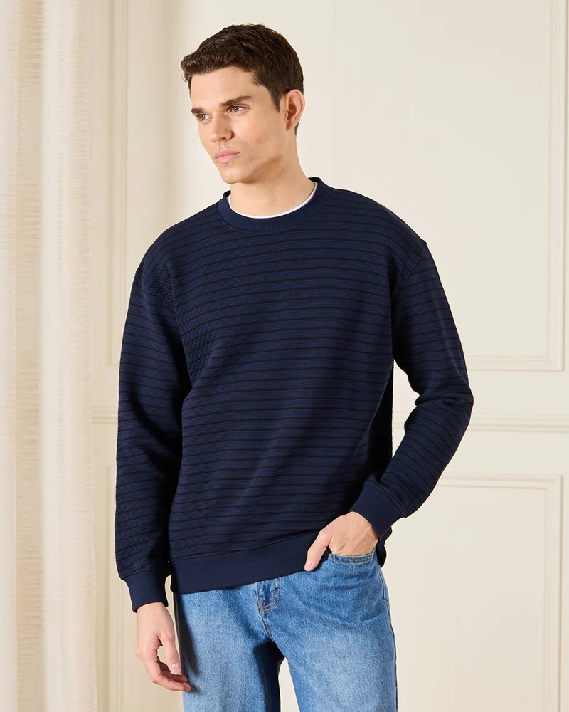 REDTAG Men Navy Striped Lounge T-Shirt