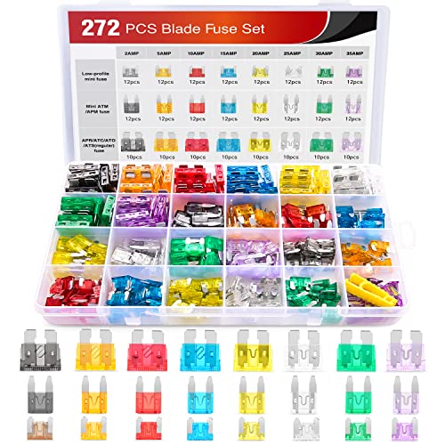 Nilight 50019R 272pcs Standard Mini Low Profile Mini Blade Fuse Assortment 2A 5A 10A 15A 20A 25A 30A 35A Replacement Fuses for Car Boat Truck SUV Automotive
