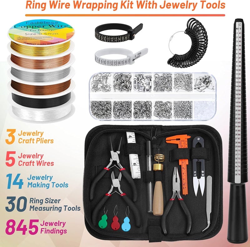 Audab Jewelry Wire Wrapping Jewelry Making Supplies Kit, Ring Sizer Measuring Tools Kit with Tools, Ring Craft Wires, Jewelry Findings for Rings Repair - Image 2