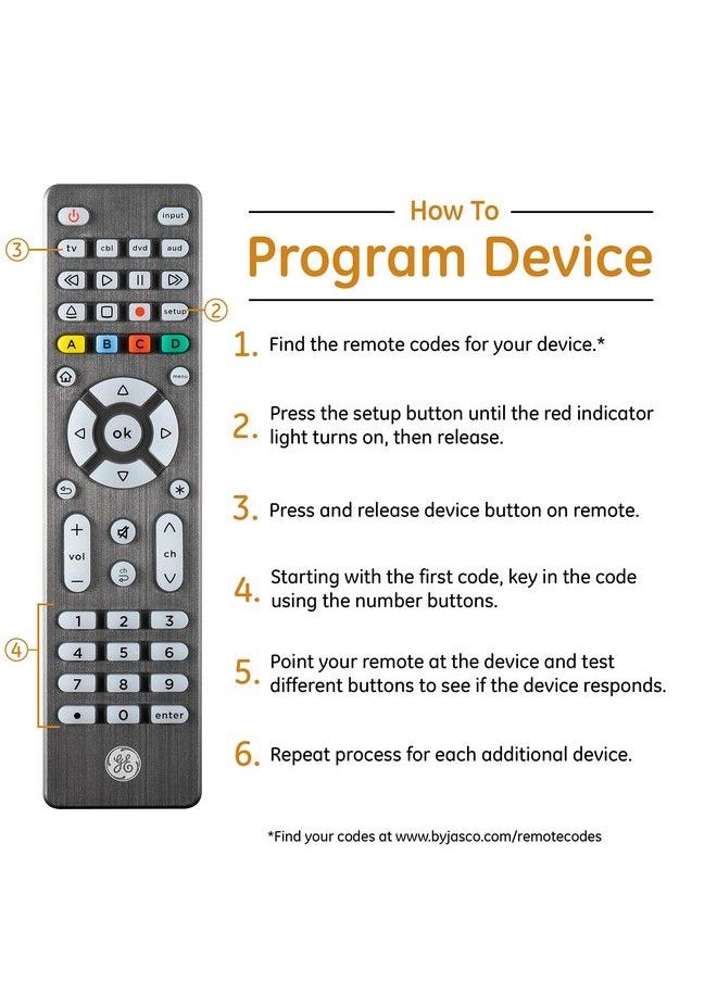 GE - Backlit Universal Remote Control For Samsung Vizio Lg Sony Sharp Roku Apple Tv Tcl Panasonic Smart Tv Streaming Players Bluray Dvd Simple Setup 4Device Graphite 48848 - Image 1