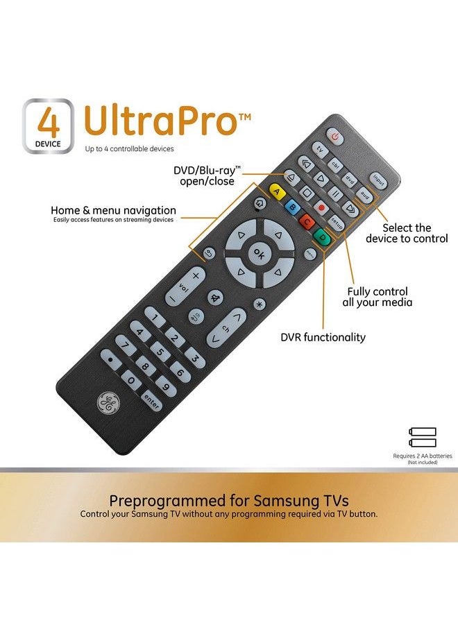 GE - Backlit Universal Remote Control For Samsung Vizio Lg Sony Sharp Roku Apple Tv Tcl Panasonic Smart Tv Streaming Players Bluray Dvd Simple Setup 4Device Graphite 48848 - Image 1