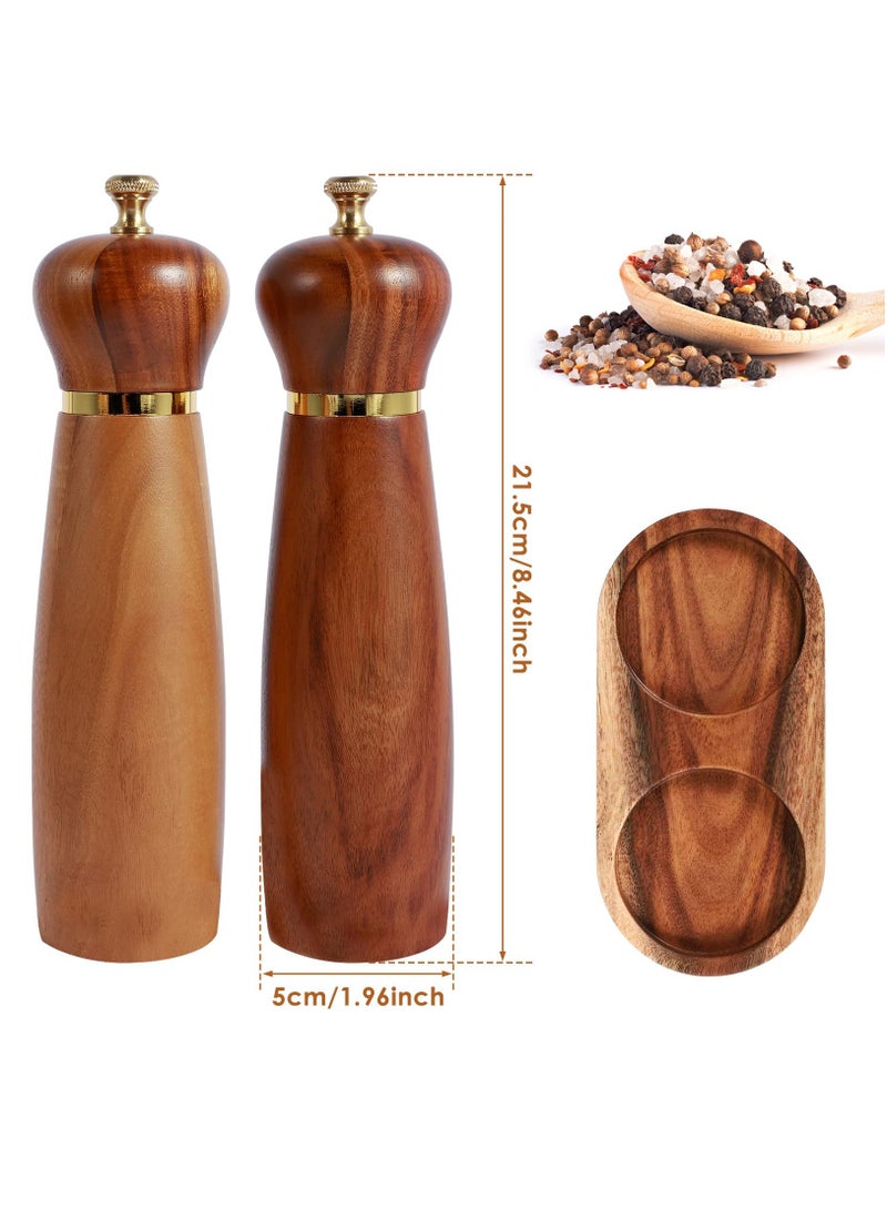 Excefore Wood Salt and Pepper Grinder Set with Base Coarseness Adjustable Salt Pepper Mill Grinder Manual Salt and Pepper Shakers with Ceramic Core Practical Mill Grinder Set Pepper Mill for Home Kitchen - Image 5