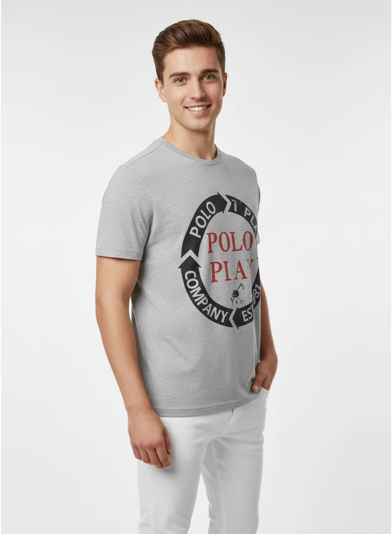 لعب البولو تيشيرت برسومات للأولاد - رمادي