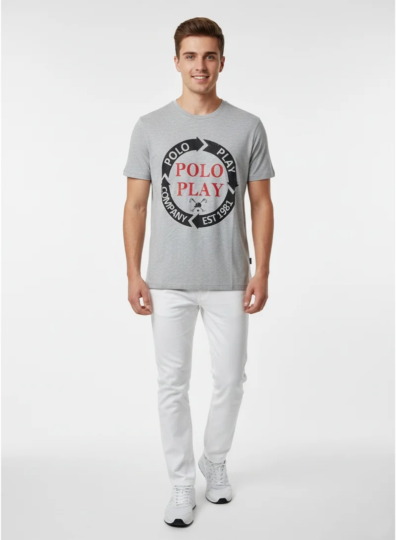 لعب البولو تيشيرت برسومات للأولاد - رمادي