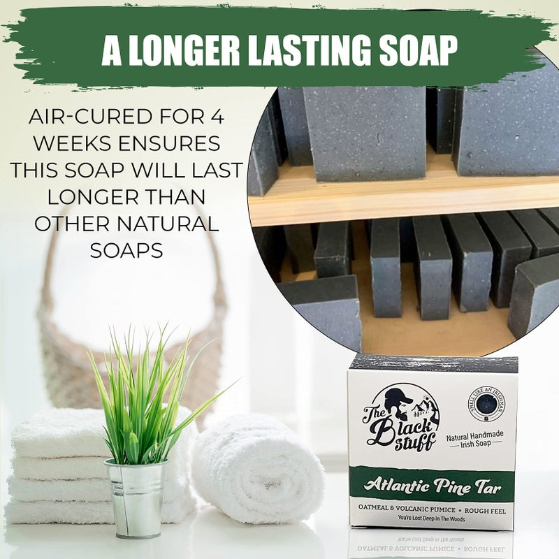 The Black Stuff Pine Tar Soap - Mens Bar Soap Made with Pine Tar, Organic Ingredients and Essential Oils - Handmade Cold Process Body Soap for Men - Moisturizing and Cleansing organic Bath Soaps - Image 2