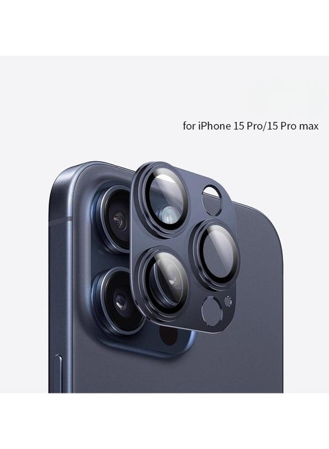 Camera Lens Protector for iPhone 15 Pro 6.1-Inch and iPhone 15 Pro Max 6.7-Inch, 9H Tempered Glass Metal Individual Ring Cover, HD Clear, Blue Titanium