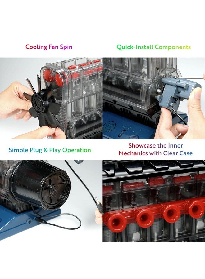 Playz Inline 6 Engine Model Kit - Build Your Own STEM Inline 6 Small Engine That Runs Kit for Adults & Kids Age 10-12+, Visible Inline 6 Mini Engine Kit That Works for Adult w/ 230 STEM Parts - Image 4