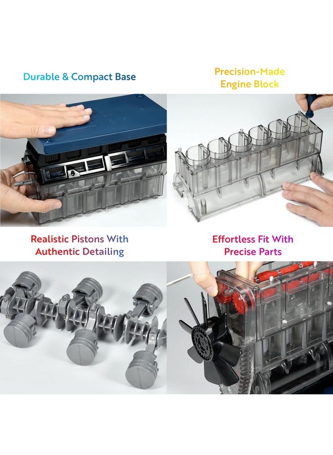 Playz Inline 6 Engine Model Kit - Build Your Own STEM Inline 6 Small Engine That Runs Kit for Adults & Kids Age 10-12+, Visible Inline 6 Mini Engine Kit That Works for Adult w/ 230 STEM Parts - Image 3