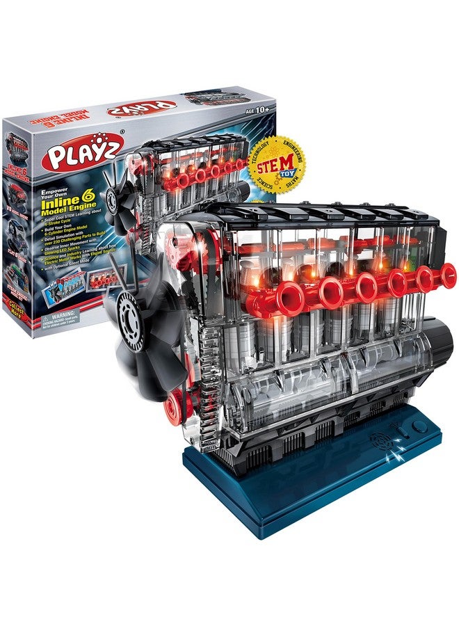 Playz Inline 6 Engine Model Kit - Build Your Own STEM Inline 6 Small Engine That Runs Kit for Adults & Kids Age 10-12+, Visible Inline 6 Mini Engine Kit That Works for Adult w/ 230 STEM Parts - Image 1