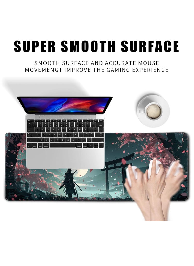Generic - Japanese Full Moon Mouse Pad Desk Pad Samurai Desk Decor Mat, Large Gaming Mouse Pad for Desk Computer Keyboard Laptop, Desk Decor Home Office Accessories 30cm x 70cm x 2mm - Image 1