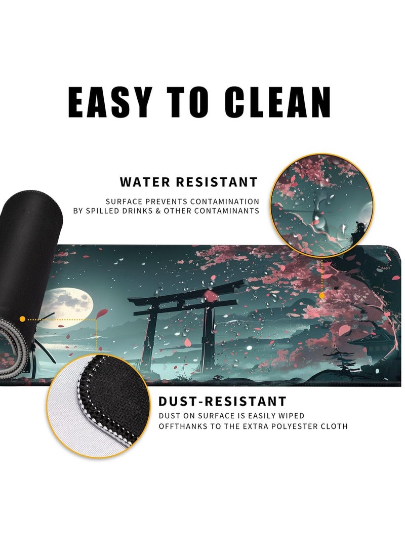 Generic - Japanese Full Moon Mouse Pad Desk Pad Samurai Desk Decor Mat, Large Gaming Mouse Pad for Desk Computer Keyboard Laptop, Desk Decor Home Office Accessories 30cm x 70cm x 2mm - Image 1