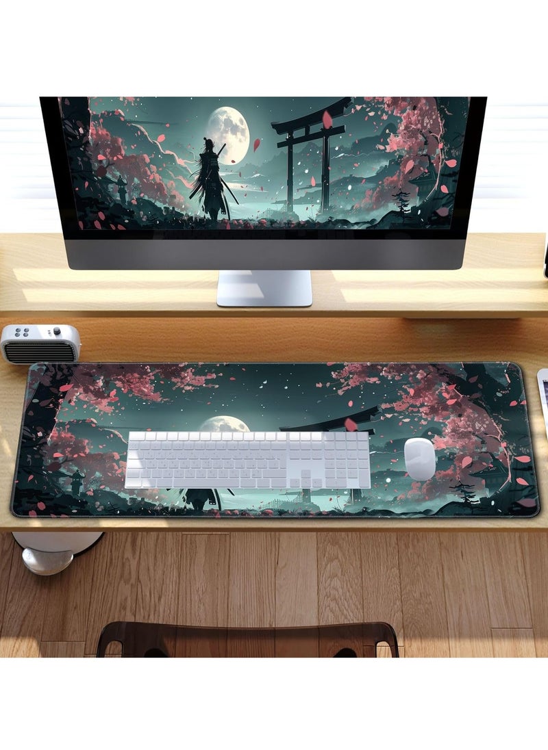 Generic - Japanese Full Moon Mouse Pad Desk Pad Samurai Desk Decor Mat, Large Gaming Mouse Pad for Desk Computer Keyboard Laptop, Desk Decor Home Office Accessories 30cm x 70cm x 2mm - Image 1