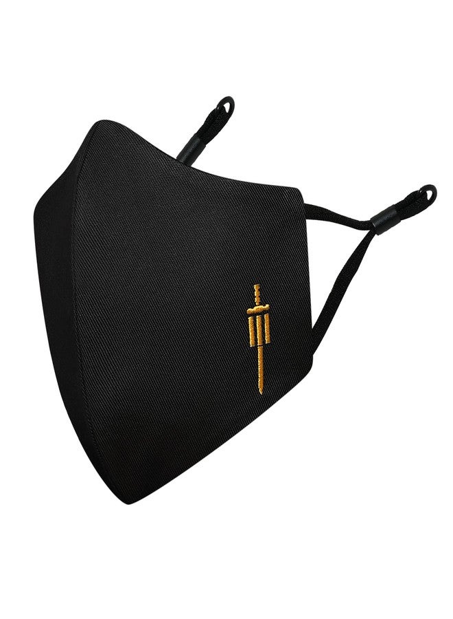 MASQ Sabre & Wings 4 Layer, Anti-Pollution Reusable, Breathable, Anti-Bacterial (BFE>99%) Embroidered 100% Pure Cotton Cloth Face Mask Combo with Ear Adjusters for Men, (Black Pack of 3) - Image 2