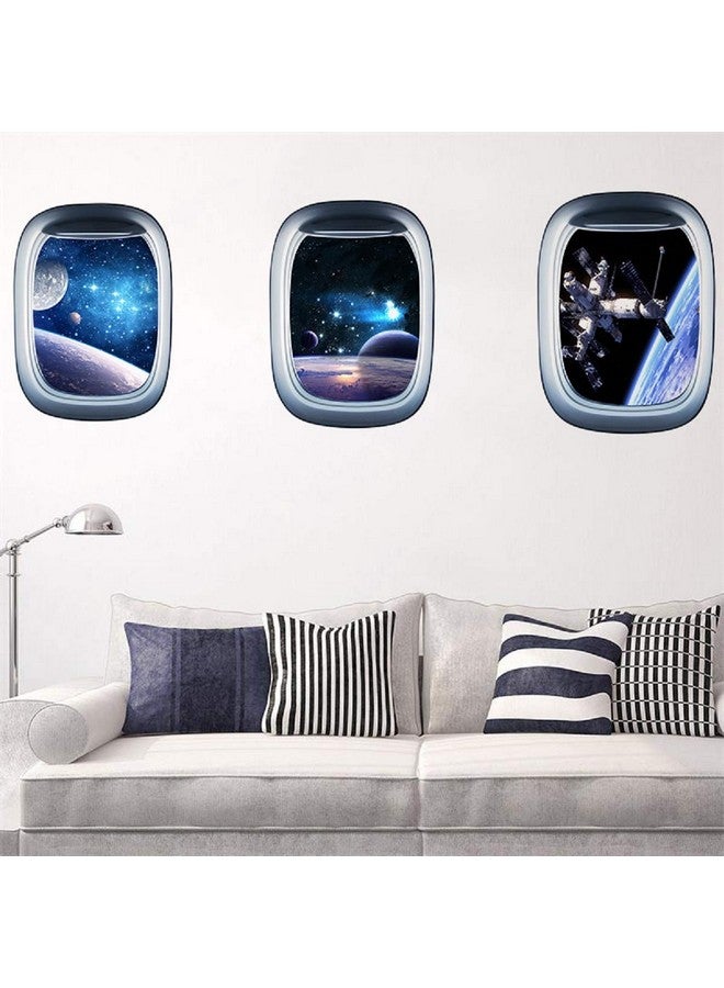 LSHDXD HERRA 3D Planet Universe Galaxy Outer Space Wall Decal Spacecraft Astronaut Wall Stickers, Peel and Stick Removable Space Capsule Window Wall Stickers Wall Mural for Bedroom Living Room Kids Room - Image 5