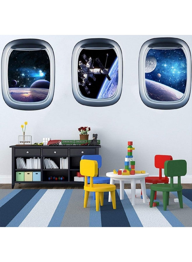 LSHDXD HERRA 3D Planet Universe Galaxy Outer Space Wall Decal Spacecraft Astronaut Wall Stickers, Peel and Stick Removable Space Capsule Window Wall Stickers Wall Mural for Bedroom Living Room Kids Room - Image 1