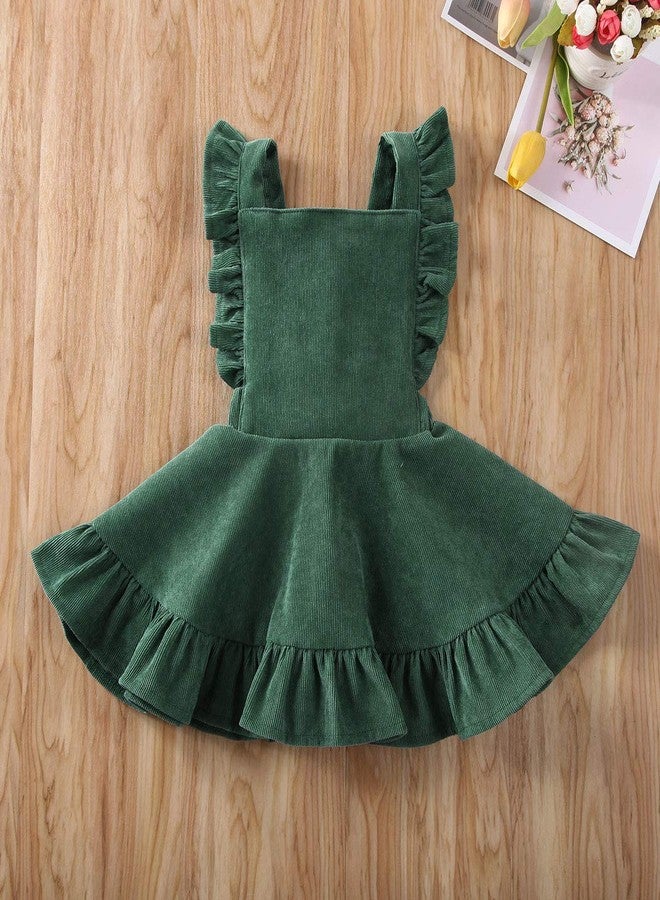 Karuedoo Baby Girls Velvet Suspender Skirt Infant Toddler Ruffled Casual Strap Sundress Summer Outfit Clothes (12-24M, Green 2(Velvet)) - Image 3