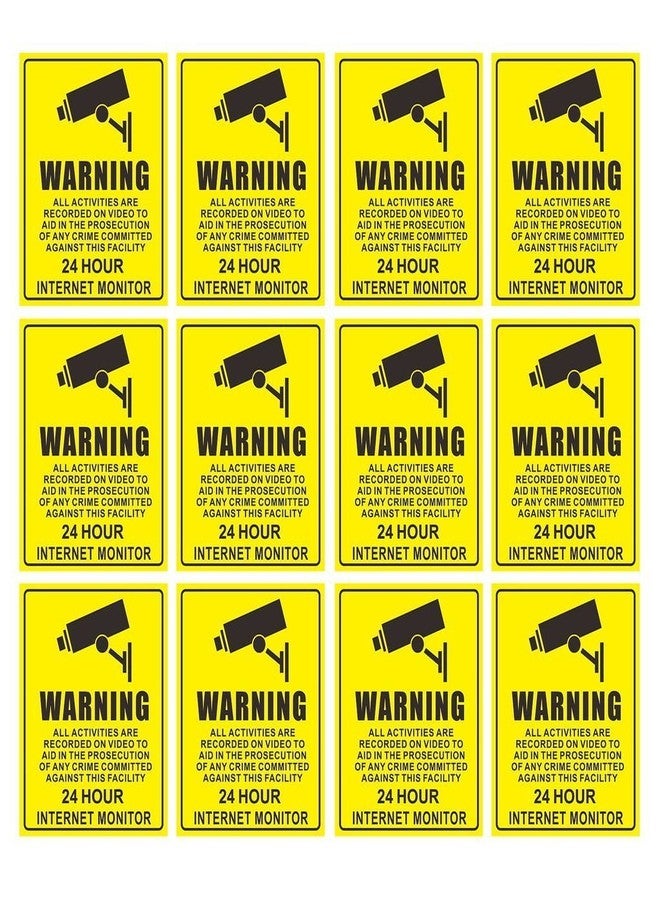 Fusion Home CCTV Surveillance Security Camera Video Sticker Warning Decal Signs Self Adhesive Vinyl Sticker - Yellow (Pack of 12)