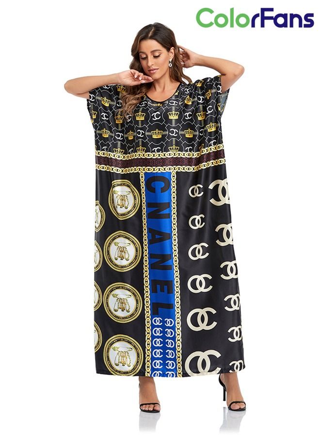 Color Fans Summer Dress for Women 2023 Muslim Fashion Casual Short Sleeves Wedding Maxi Dresses  - Image 1