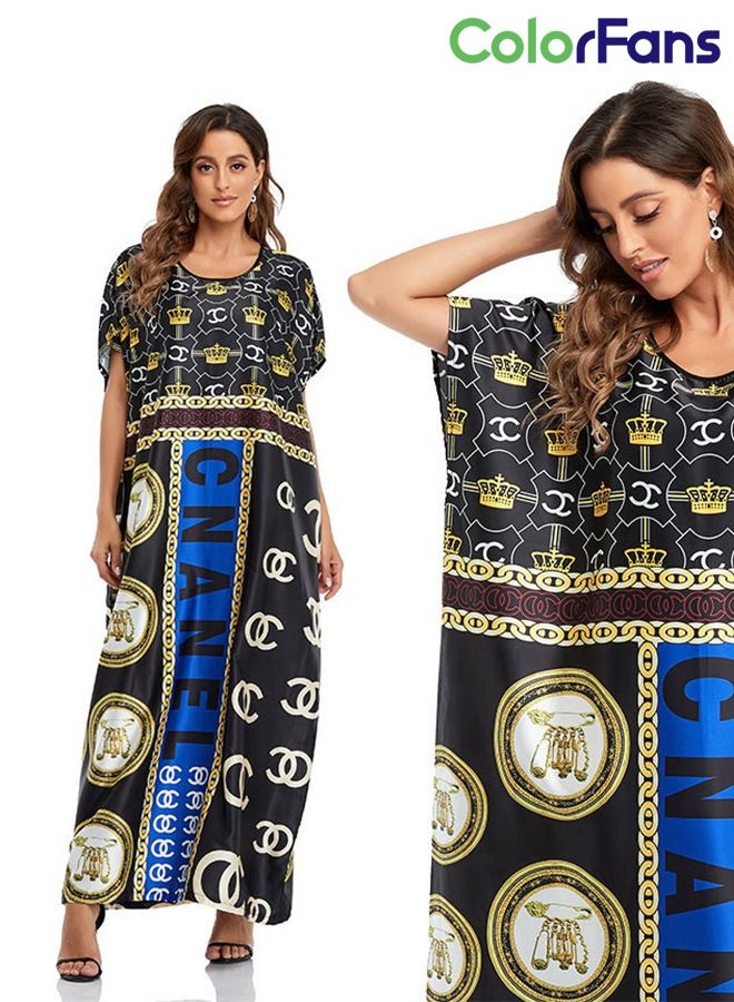 Color Fans Summer Dress for Women 2023 Muslim Fashion Casual Short Sleeves Wedding Maxi Dresses  - Image 3