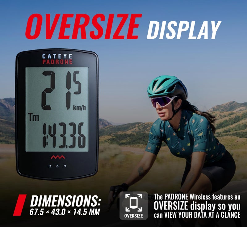 CATEYE Padrone Wireless Bike Computer – Oversized Display Cyclocomputer, Wireless Speedometer & Odometer, FlexTight™ Mount, Auto Start/Stop, Programmable Odometer - Image 2
