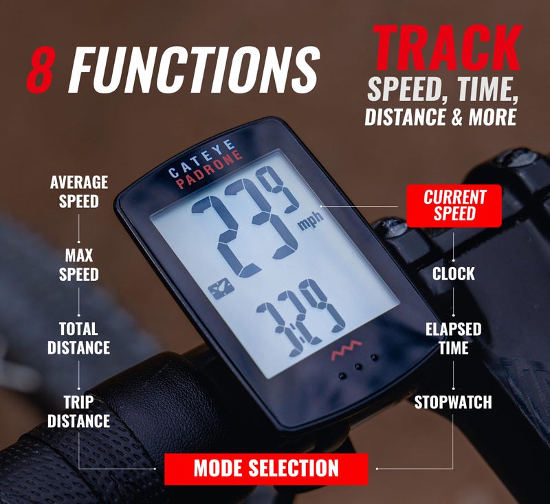 CATEYE Padrone Wireless Bike Computer – Oversized Display Cyclocomputer, Wireless Speedometer & Odometer, FlexTight™ Mount, Auto Start/Stop, Programmable Odometer - Image 4