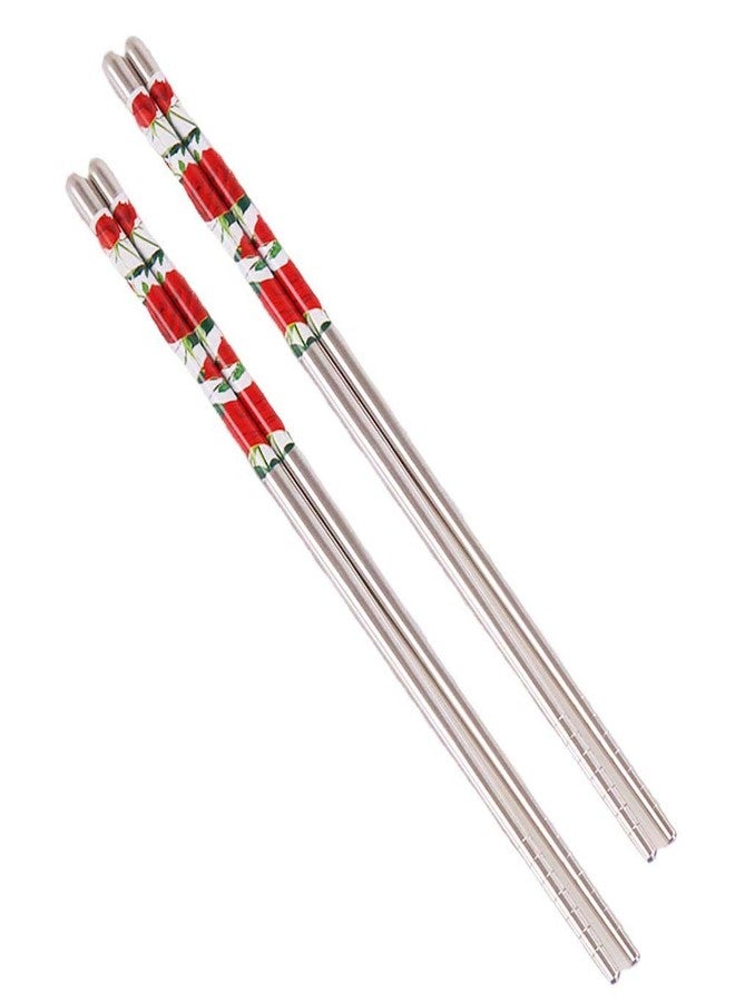 AKRIZA Stainless Steel Round Reusable Chopsticks (Set of 3 - Gray(1 Pair), Purple(1 Pair), Red(1 Pair)) - Image 3