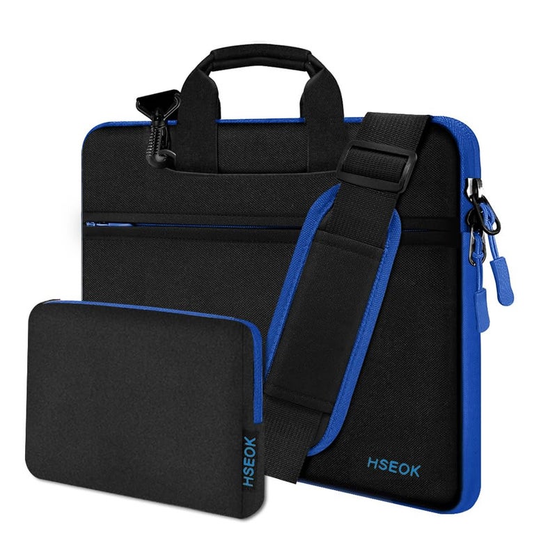 Hseok Slim Laptop Shoulder Bag 13-14 inch HandBag with Small Case Compatible with MacBook Pro 14" M4/M3/M2/M1 2025-2021, 13.3" Mac Air/Pro, XPS 13/14 and Most 13"-14" Notebooks,Black-blue - Image 1